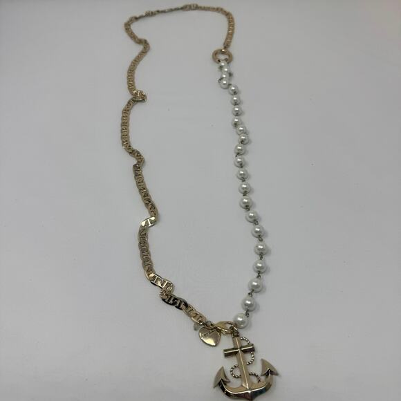 Betsey Johnson Anchors Away Faux Pearl & Chain Pendant Necklace - Picture 2 of 3